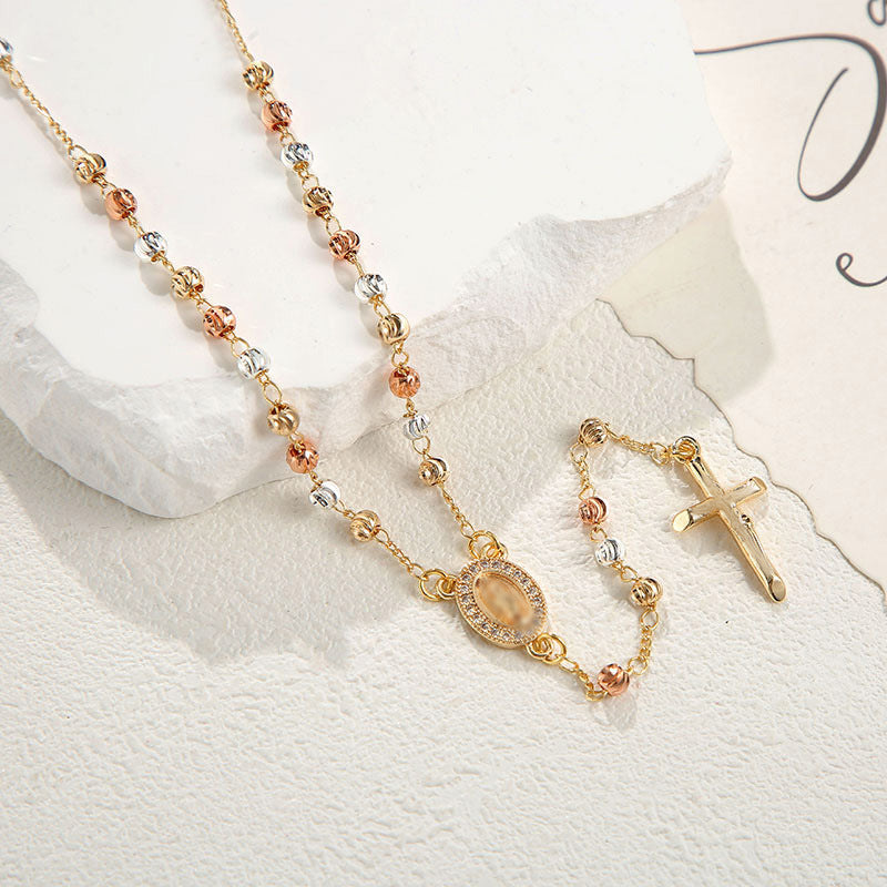 European And American Madonna Cross Necklace Fashionable Light Luxury In Gold Tone Vera Lux