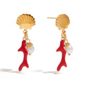 18K gold shell and coral design exquisite and noble earrings Vera Lux