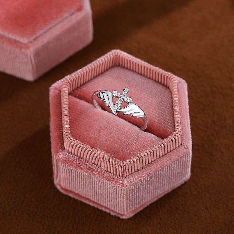Angel Wings Cross Unique Punk Street-Style Open-End Index Finger Ring Vera Lux