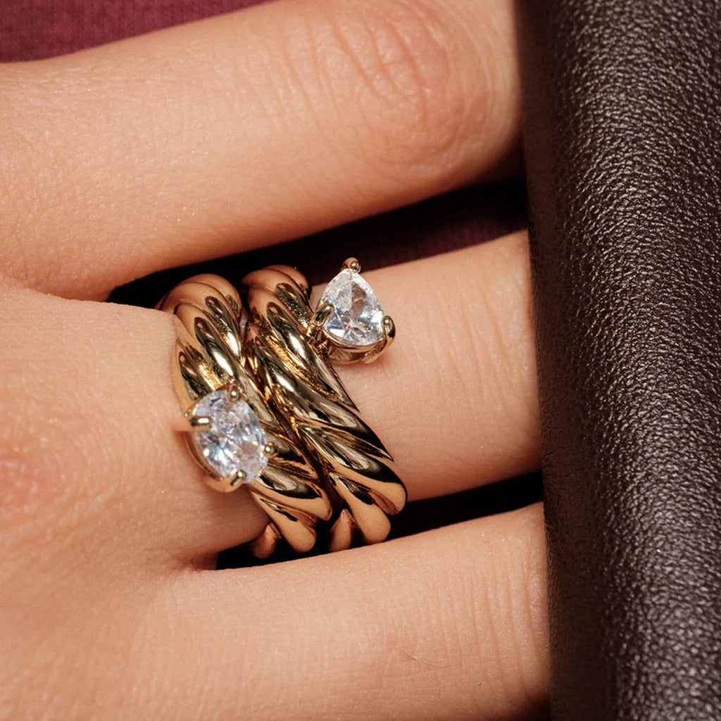 18K Gold Stainless Steel Geometric Zircon Ring Vera Lux