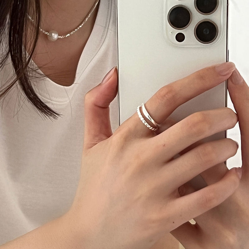 S925 Sterling Silver Double Layer Chain Ring For Women, Korean Minimalist Elegant Style, Fashionable & Versatile Niche Open Design Index Finger Ring Vera Lux