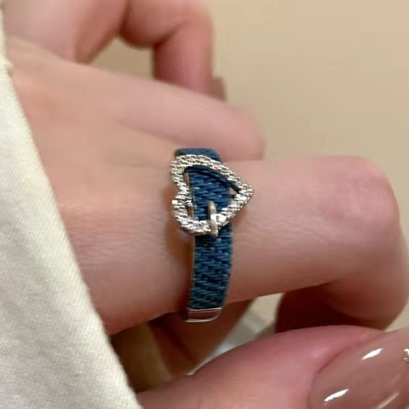 Sweet Cool Denim Texture Heart Zircon Ring, Dainty Light Luxury Jewelry For Women Vera Lux