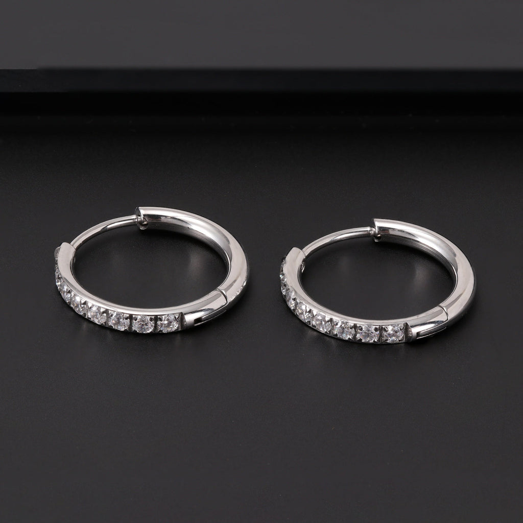Stainless Steel Earrings With Diamond Zirconia And Plain Rings Vera Lux