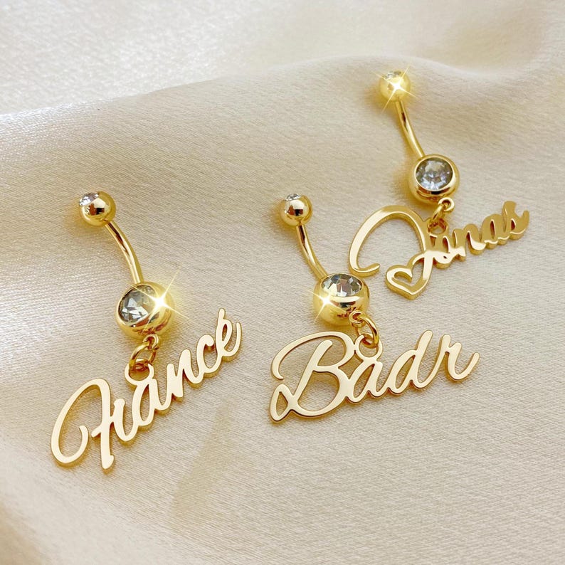 Custom Engraved Script Name Belly Ring Vera Lux