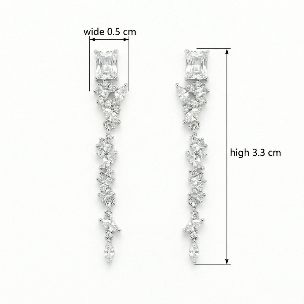 925 Sterling Silver Elegant Silver Crystal Dangle Earrings with Marquise and Radiant Cut Stones for Bridal Wear Vera Lux
