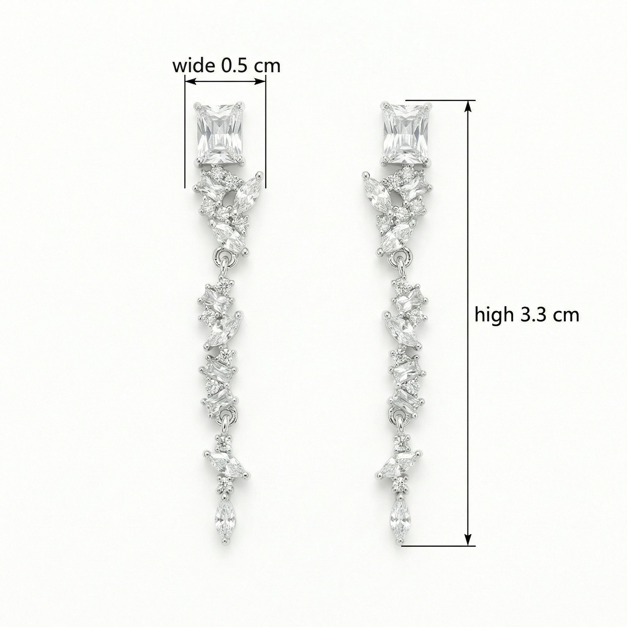 925 Sterling Silver Elegant Silver Crystal Dangle Earrings with Marquise and Radiant Cut Stones for Bridal Wear Vera Lux