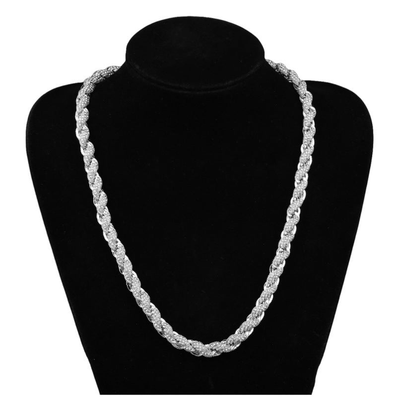 European And American Hip-Hop Mens Necklace 10mm Alloy Braided Chain With Diamonds Vera Lux