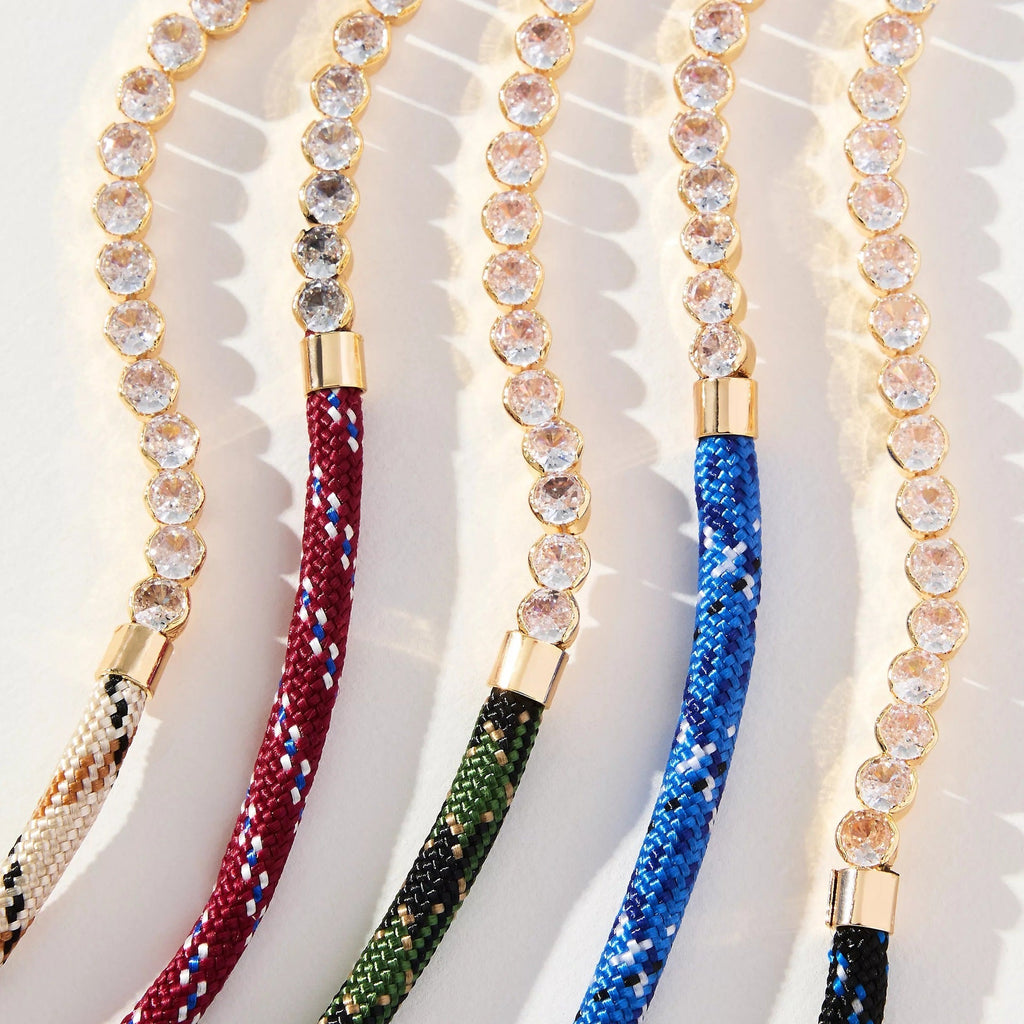 Off-white Brown-striped Woven Necklace With Diamond-encrusted Gold Chain Vera Lux