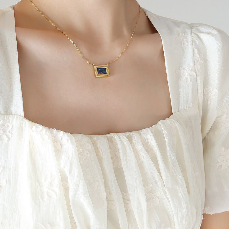 French-style Square Oil Painting Lapis Lazuli Necklace Vera Lux