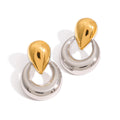 18K gold U-shaped and teardrop-shaped earrings with gold and silver color matching design, trendy and unique Vera Lux