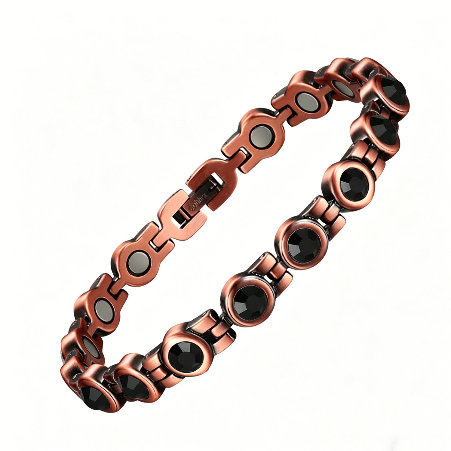 Retro Red Copper Magnetic Therapy Bracelet With Transparent Crystals Unisex Vera Lux