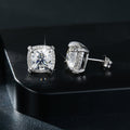S925 Sterling Silver 8x8mm Cushion Cut Moissanite Stud Earrings  Platinum Plated Halo Setting With GRA Certificate Luxury Jewelry Gift Box Set For Women Vera Lux