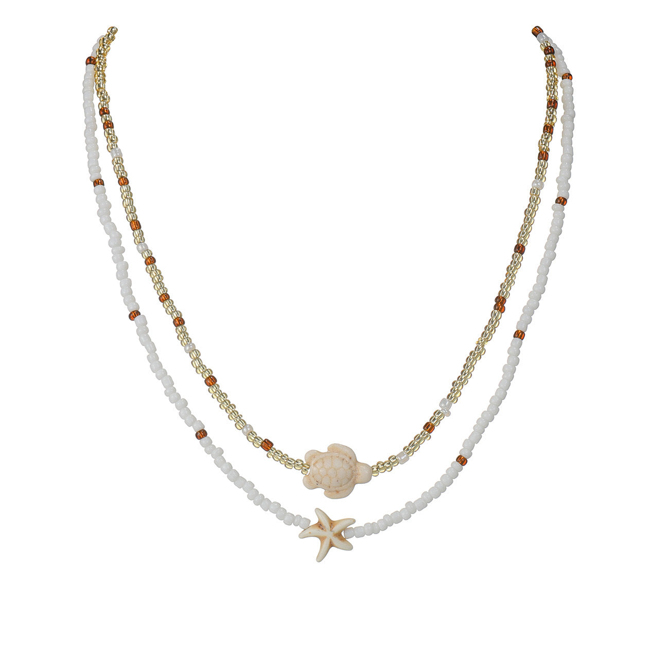 Cross-border Fashion Ocean-Style Turquoise Starfish Turtle Seed Bead Necklace Vera Lux