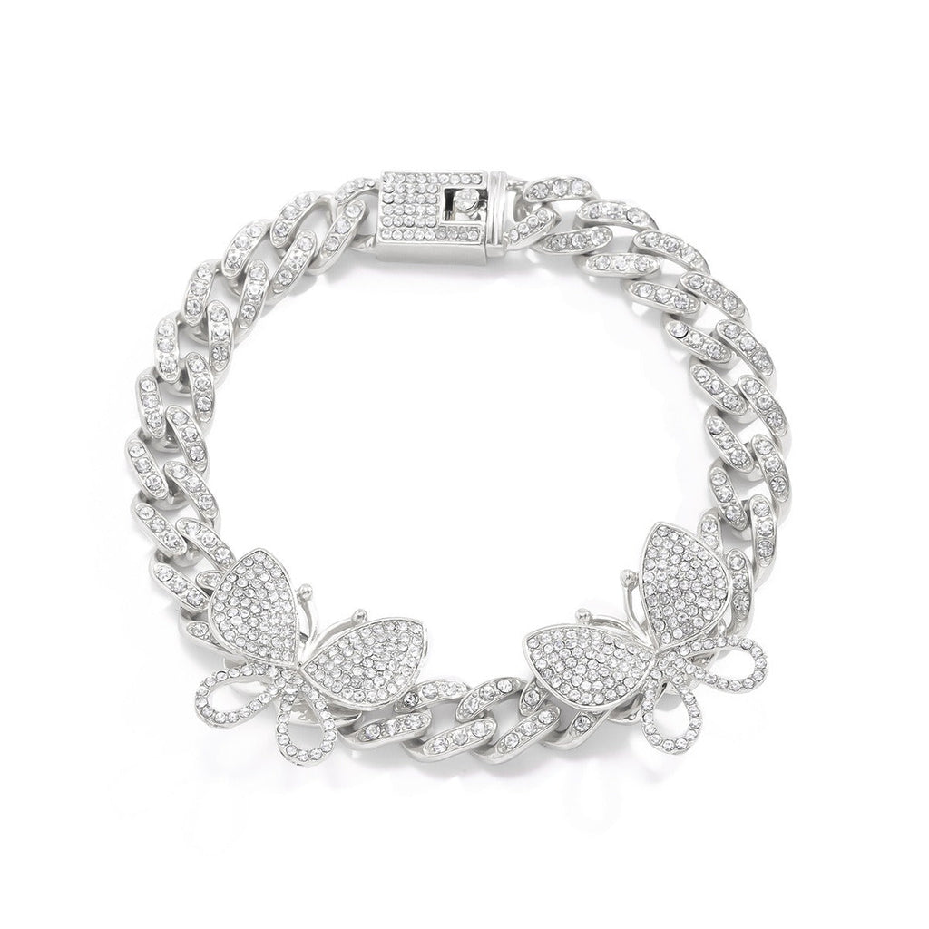 Hip-hop punk full diamond Cuban chain diamond large butterfly anklet Vera Lux