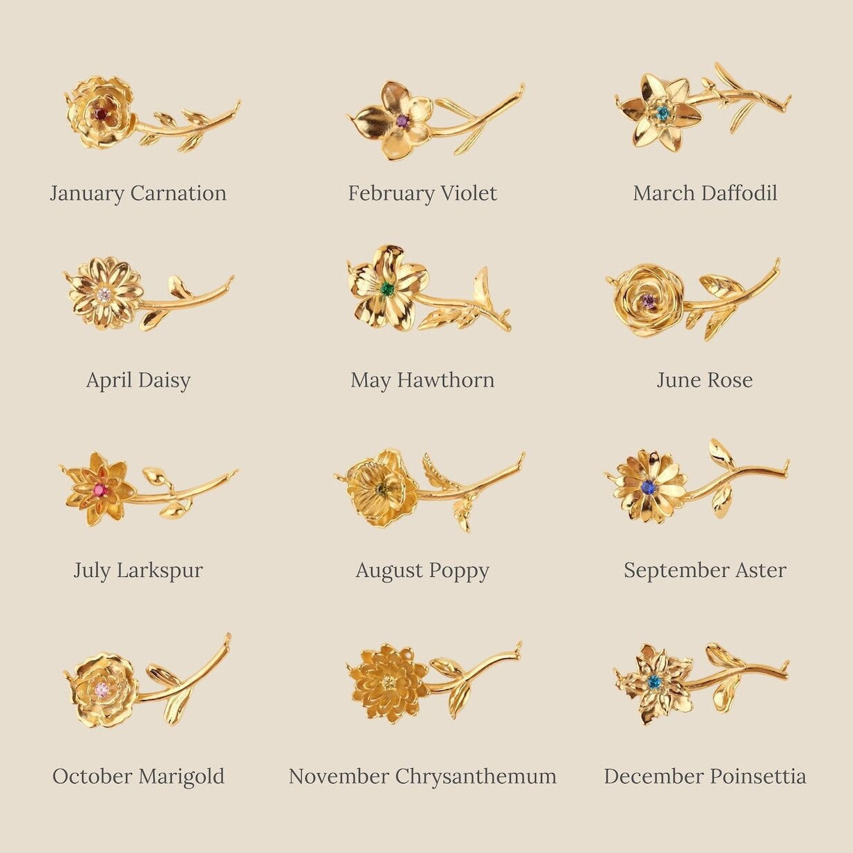 December Birth Flower 3D Pendant Necklace Vera Lux