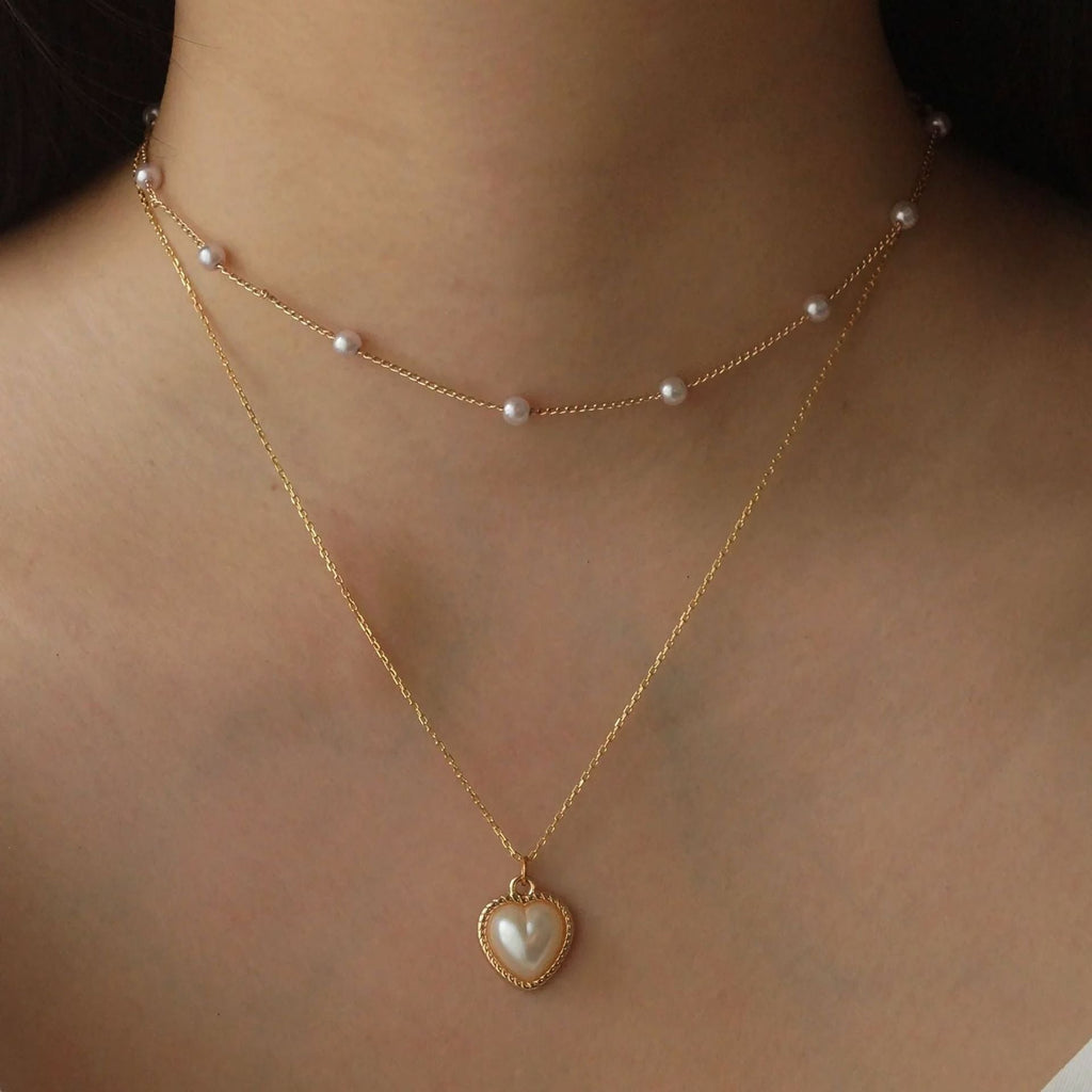 18K gold heart with texture inlaid pearl design exquisite and noble necklace Vera Lux