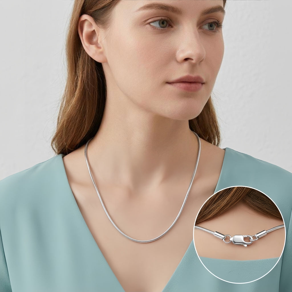 925 Sterling Silver Elegant  Snake Chain Necklace with Secure Lobster Clasp Vera Lux
