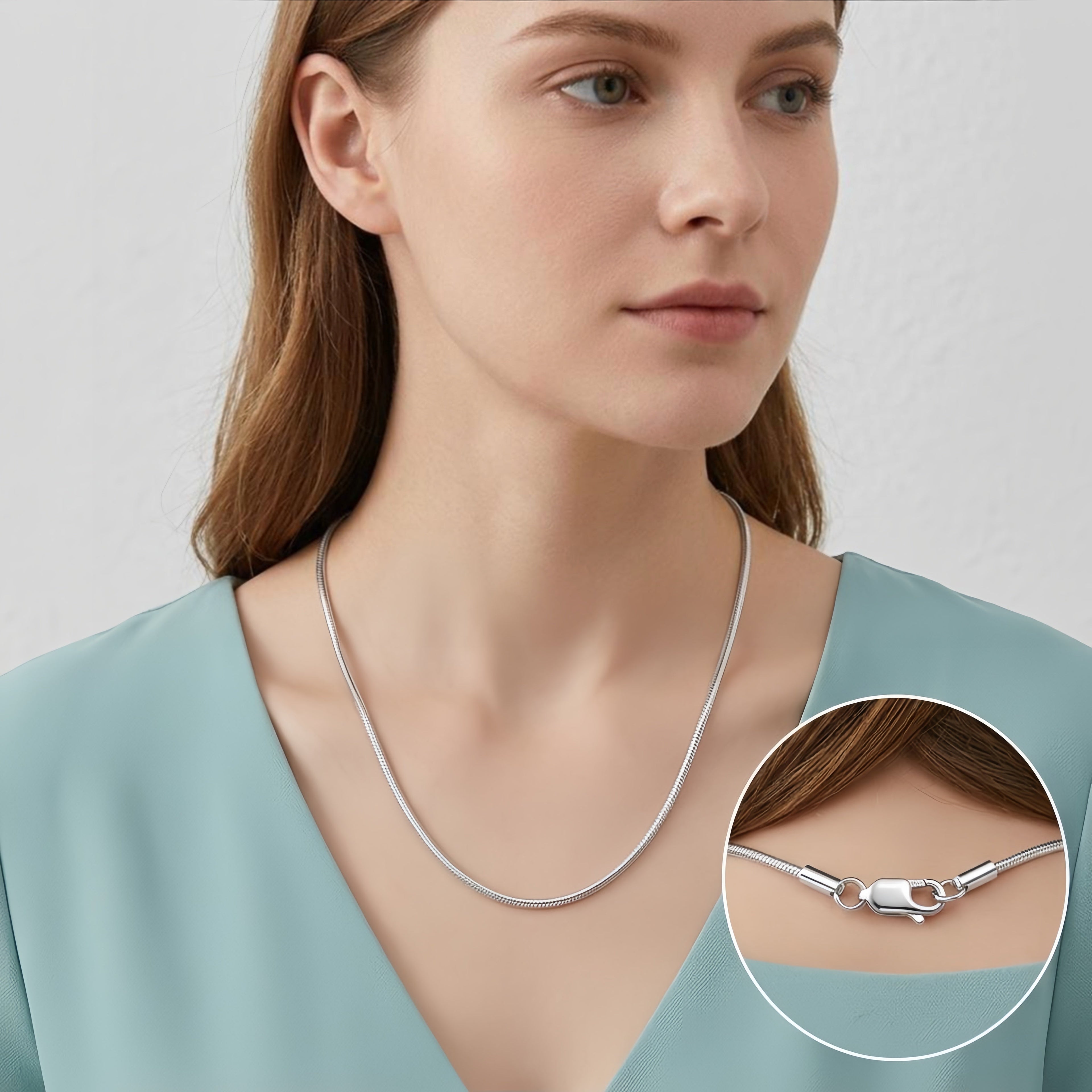 925 Sterling Silver Elegant  Snake Chain Necklace with Secure Lobster Clasp Vera Lux