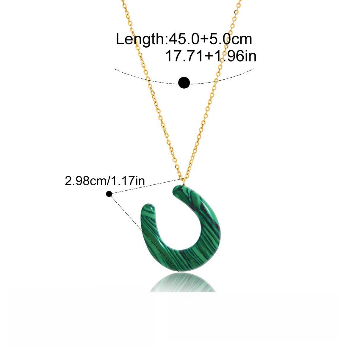 18K Stainless Steel Horseshoe U-shaped Tiger's Eye and Malachite Pendant Necklace Vera Lux