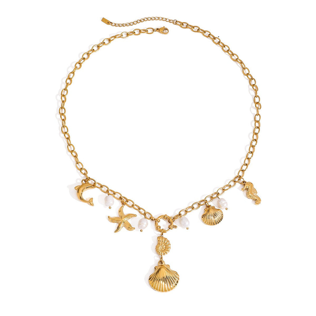 18K gold ocean element with texture design exquisite fashion necklace Vera Lux