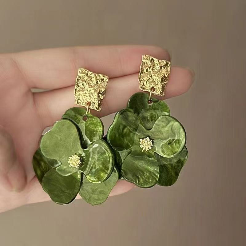 925 Silver Needle Acrylic Flower Earrings, Forest Retro French Style Vera Lux
