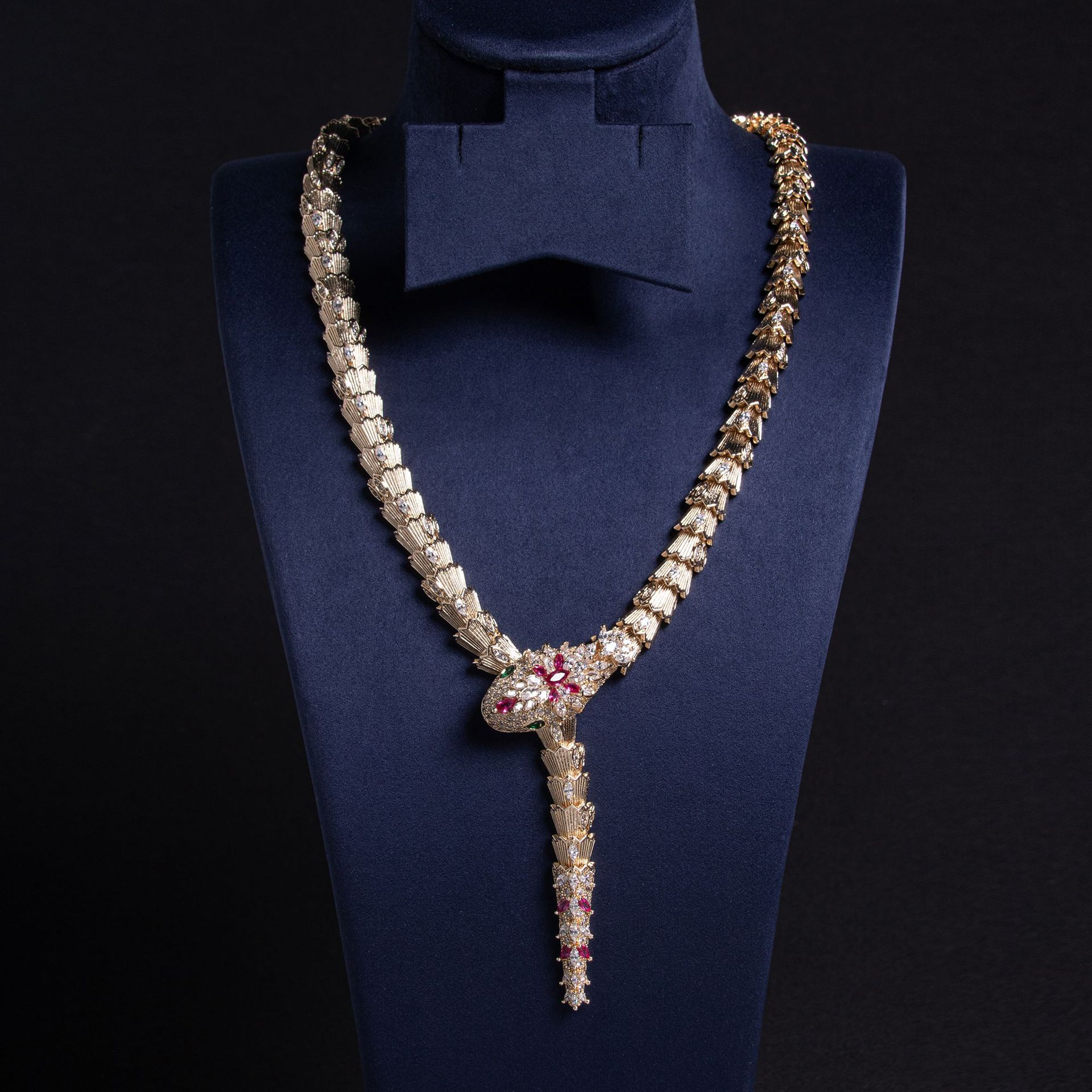 18K Solid Gold Micro-Pavé Diamond Snake Necklace Vera Lux