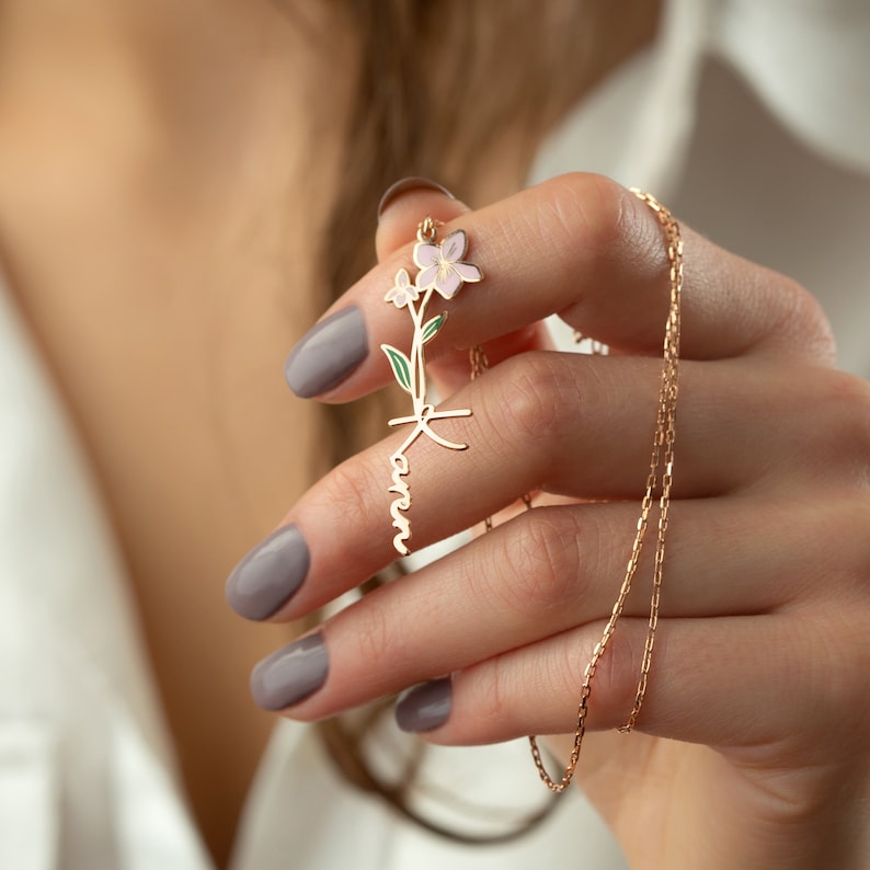 Personalized Birth Flower & Name Necklace Vera Lux