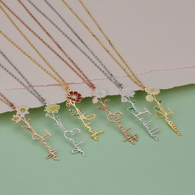 Personalized Birth Flower & Name Necklace Vera Lux