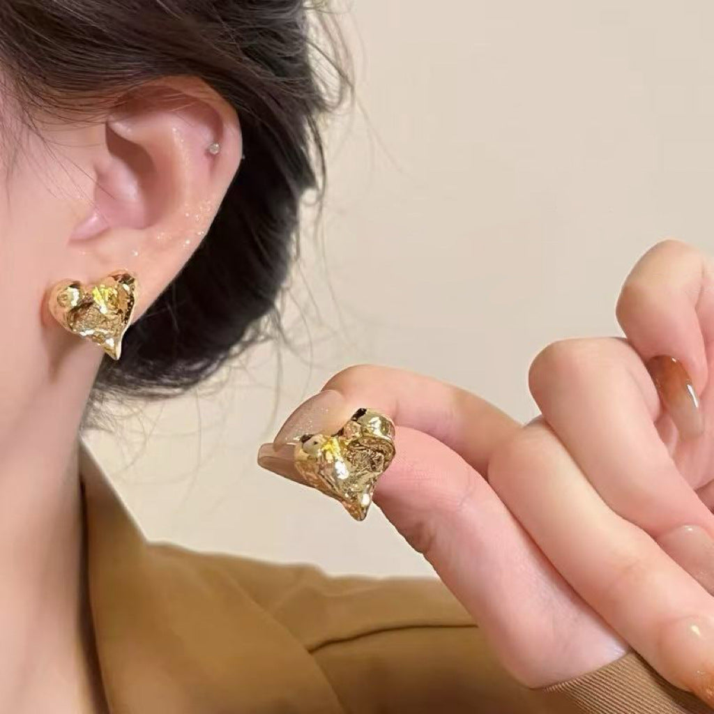 Gold Plated Tiny Heart Stud Earrings For Women, Ins Stylish Niche Minimal Earrings, Wearable All Day Daily Jewelry Vera Lux