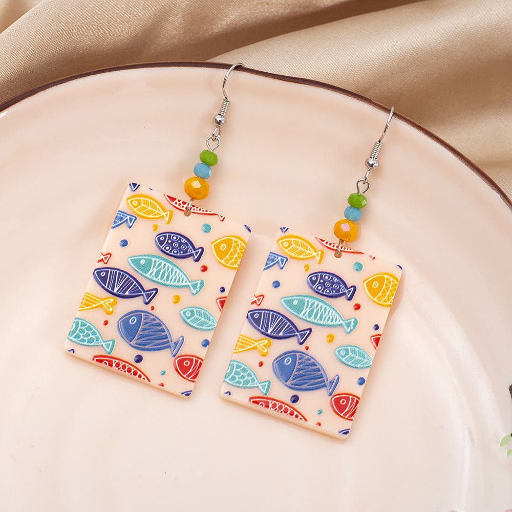 Fashionable Square 3D Printed Acrylic Multi-Color Fish Earrings For Women Vera Lux