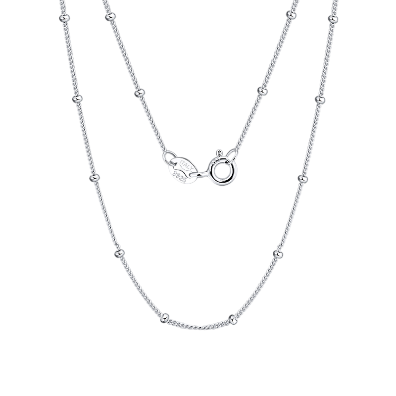 925 Sterling Silver Italian-Made 14K White Gold Bead-Accented Chain Necklace Vera Lux