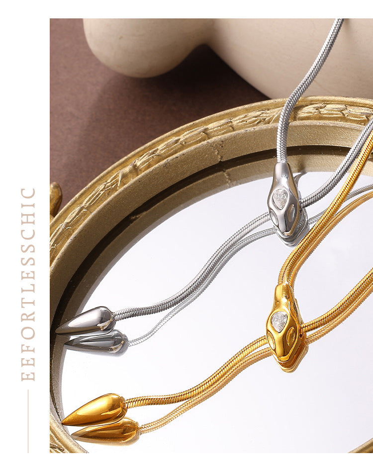 Personalized Design Snake-shaped Necklace Made Of Stainless Steel. A Unique And Exclusive Piece With A Sophisticated And High-end Look. Long Necklace. Vera Lux