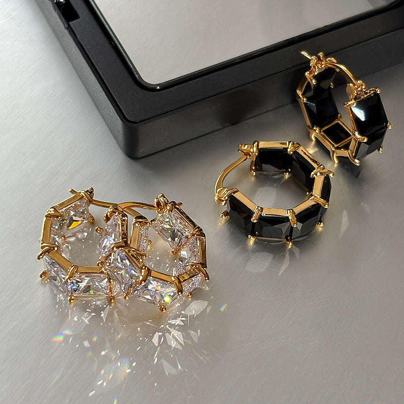 Exquisite Gold-detailed Diamond-studded Zircon Earrings For Women Vera Lux