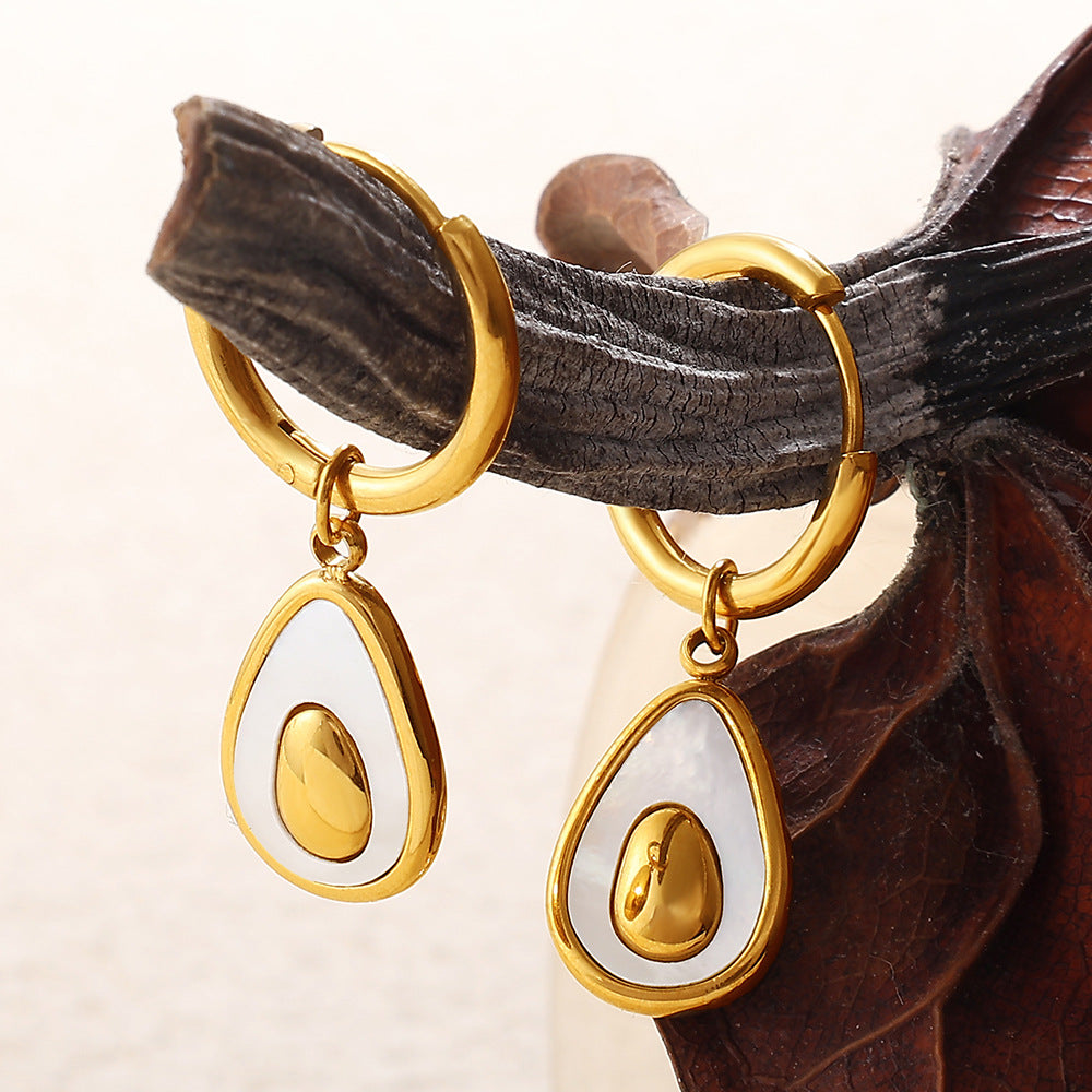 Personalized Light Luxury Stainless Steel Avocado Pendant Earrings, 18K Gold Plated High-End Elegant Ear Jewelry Vera Lux