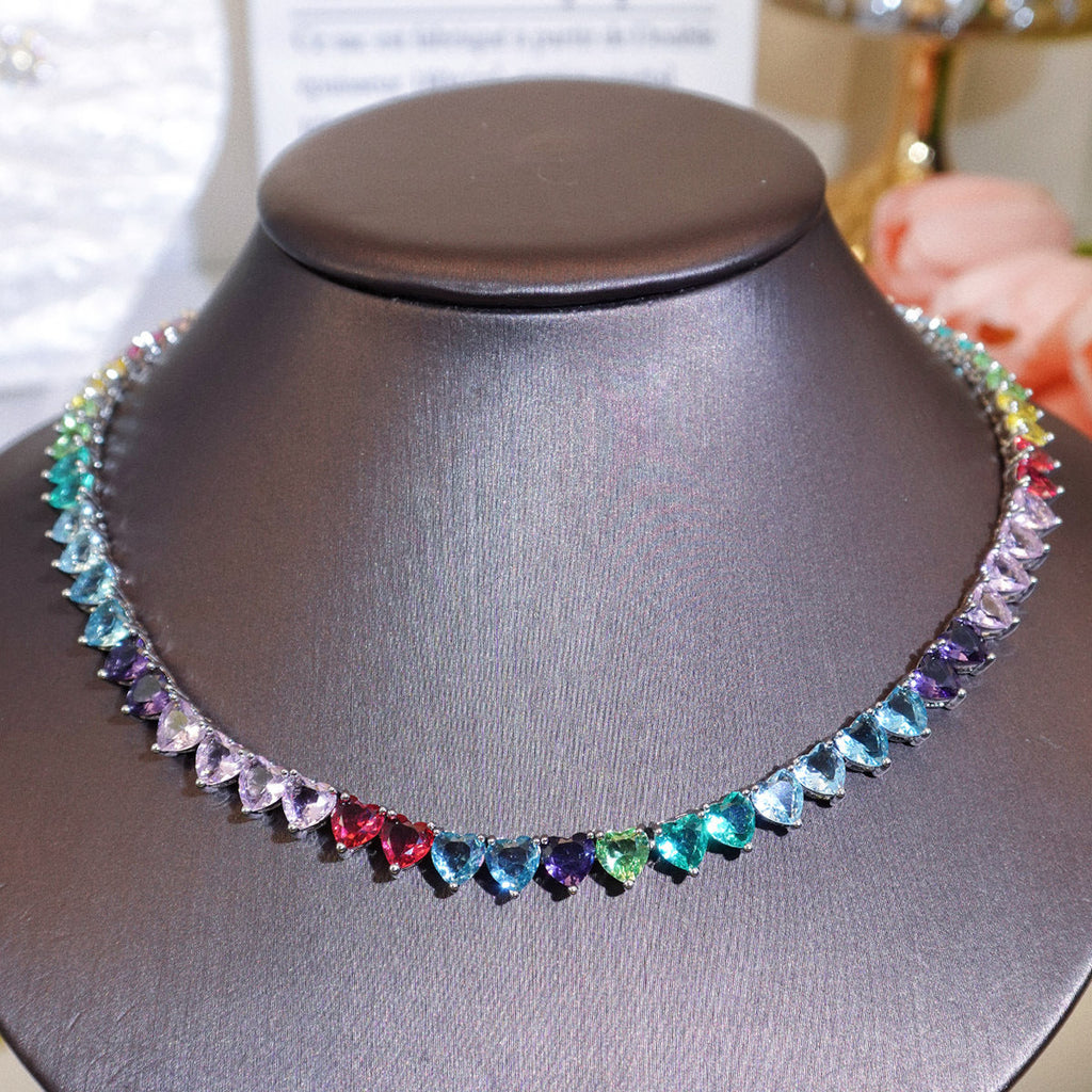 Fashionable Color Jewelry Heart Tennis Necklace For Women Vera Lux