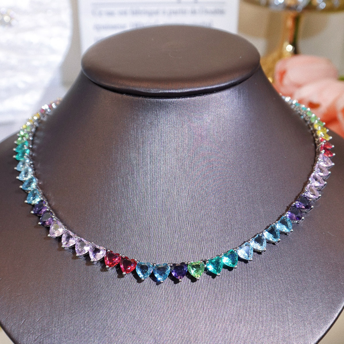 Fashionable Color Jewelry Heart Tennis Necklace For Women Vera Lux