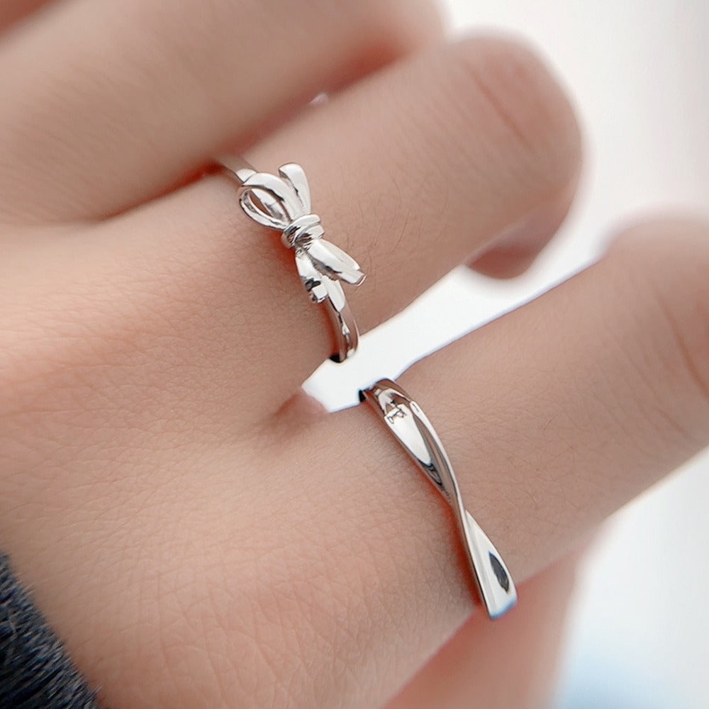 S925 silver heart knot entangled couple bowknot open ring Vera Lux