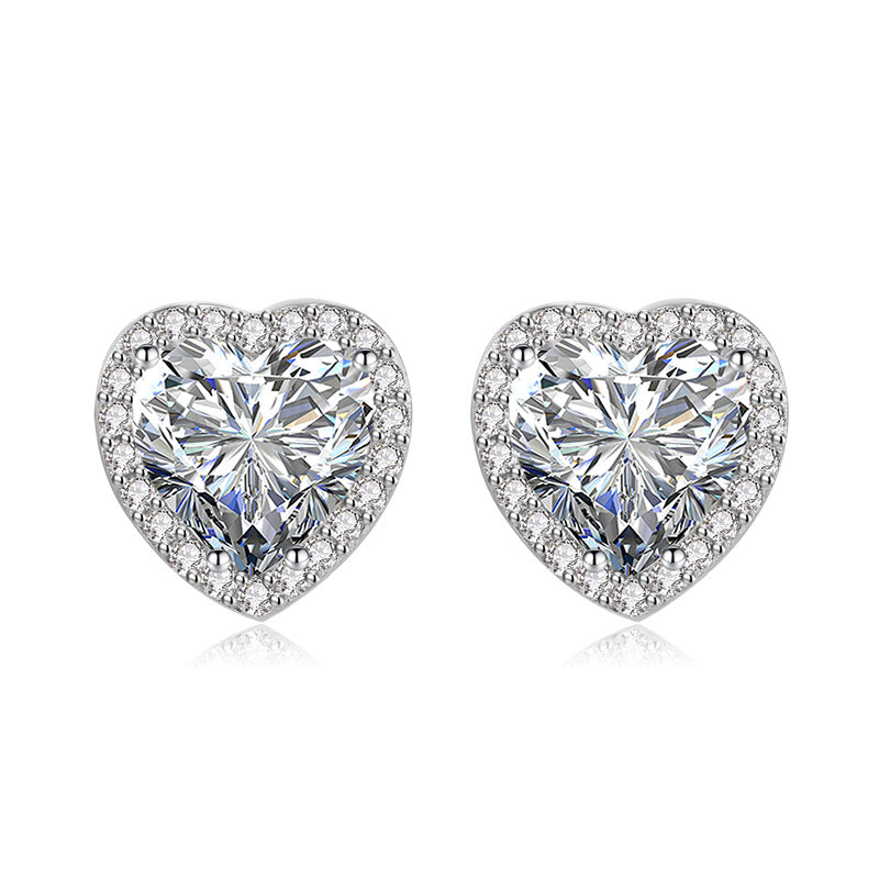 White Copper Heart-shaped Earrings Ornaments Vera Lux
