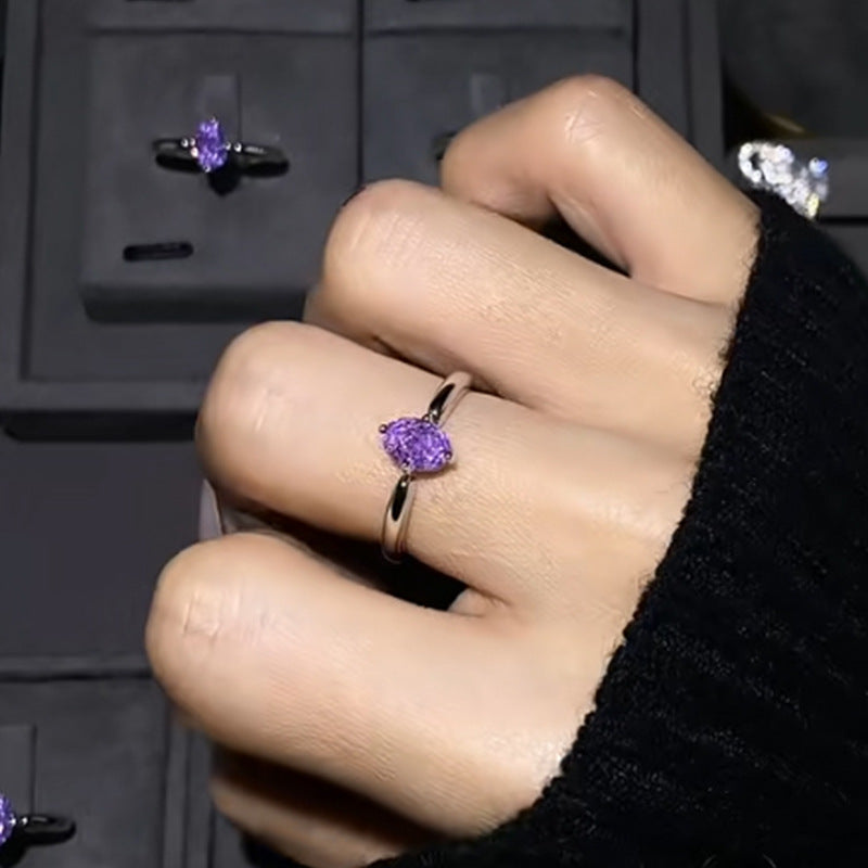 Minimalist Purple Waterdrop Rhinestone High-End Niche Ring Vera Lux