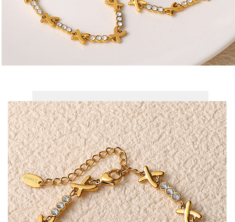 X-shaped Diamond-studded Necklace Set For Ladies - Luxurious And High-end, Featuring A Sparkling Array Of Diamonds And A Stainless Steel Bracelet Accessory. Vera Lux