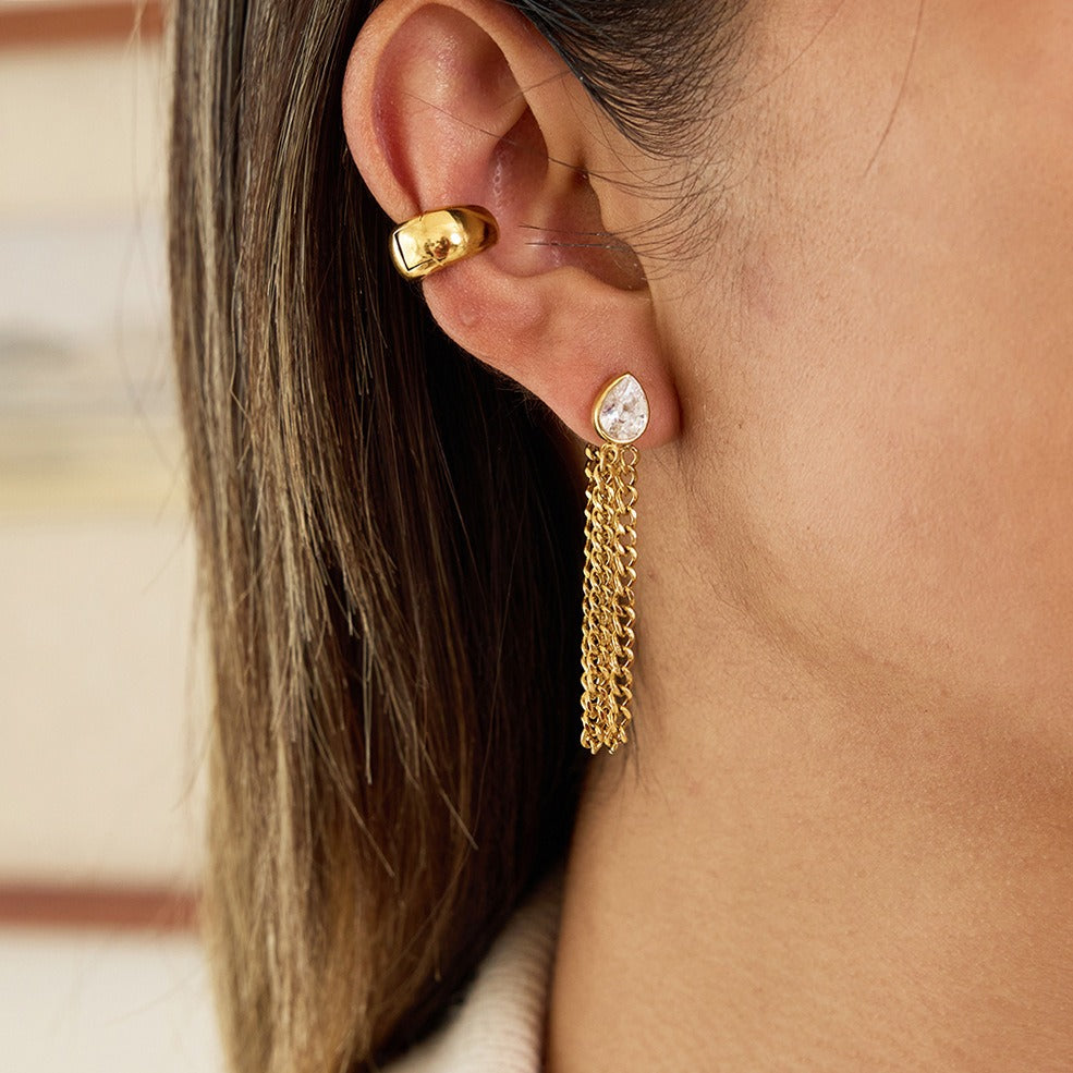 Chain tassel titanium steel zircon earrings Vera Lux