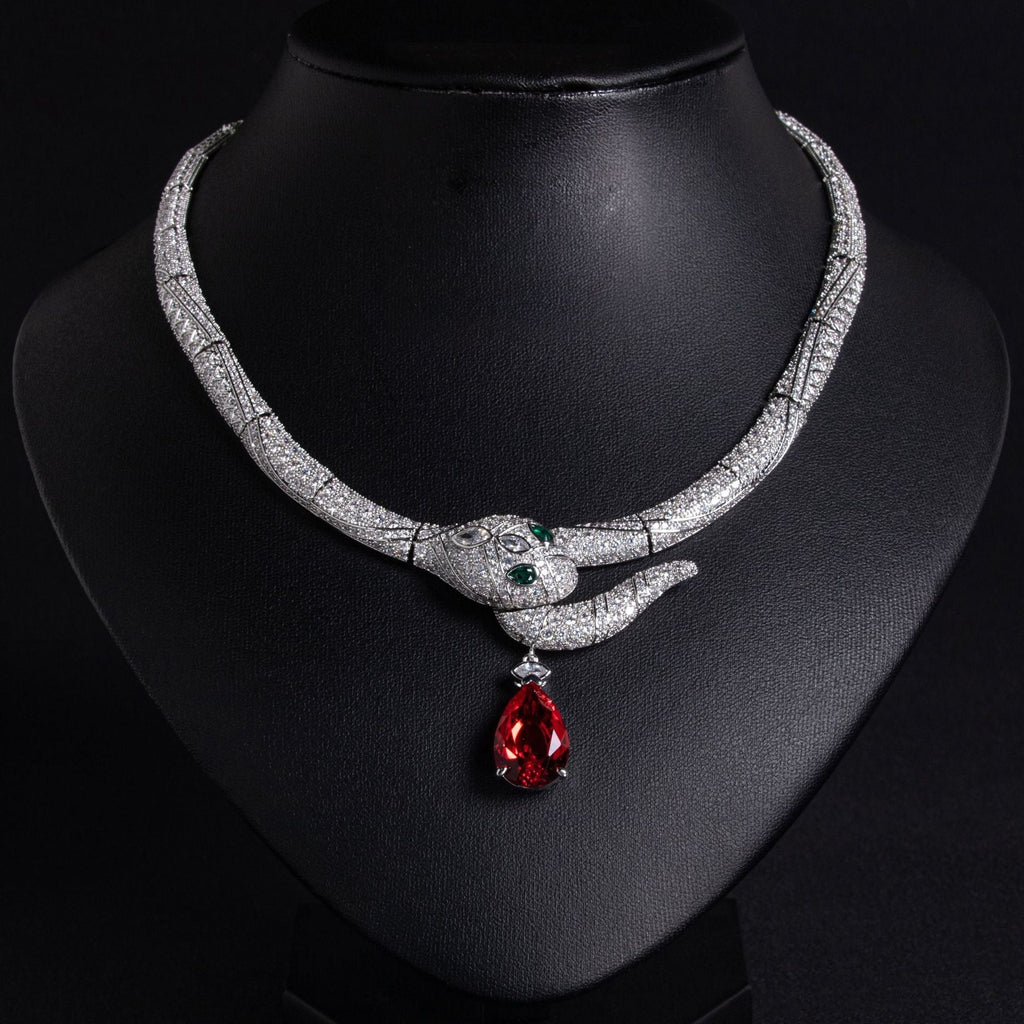 S925 Silver Snake-Shaped Cubic Zirconia Necklace Vera Lux