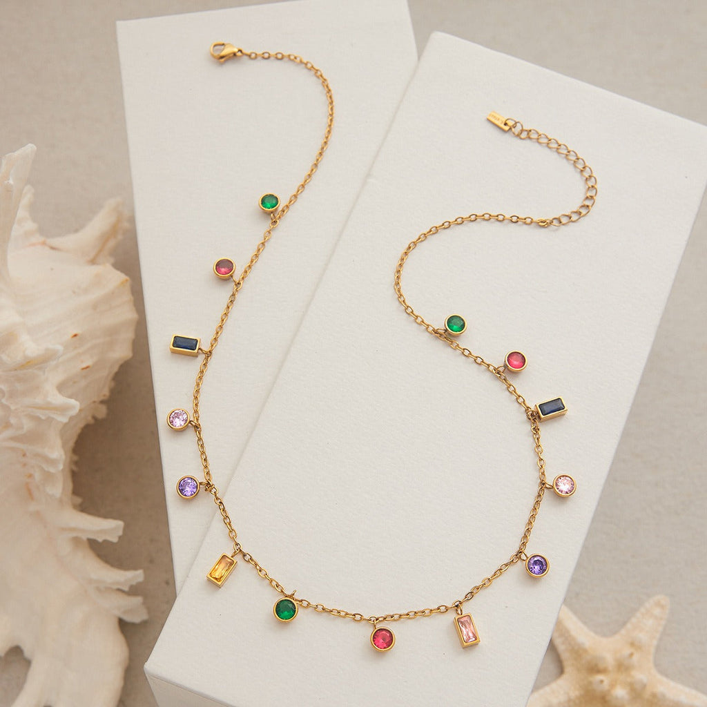 18K gold inlaid geometric gemstone design exquisite dazzling necklace Vera Lux
