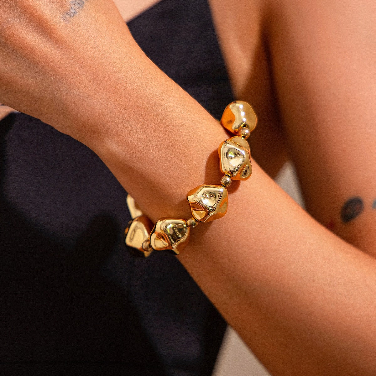 18k gold irregular personalized geometric round bead bracelet Vera Lux