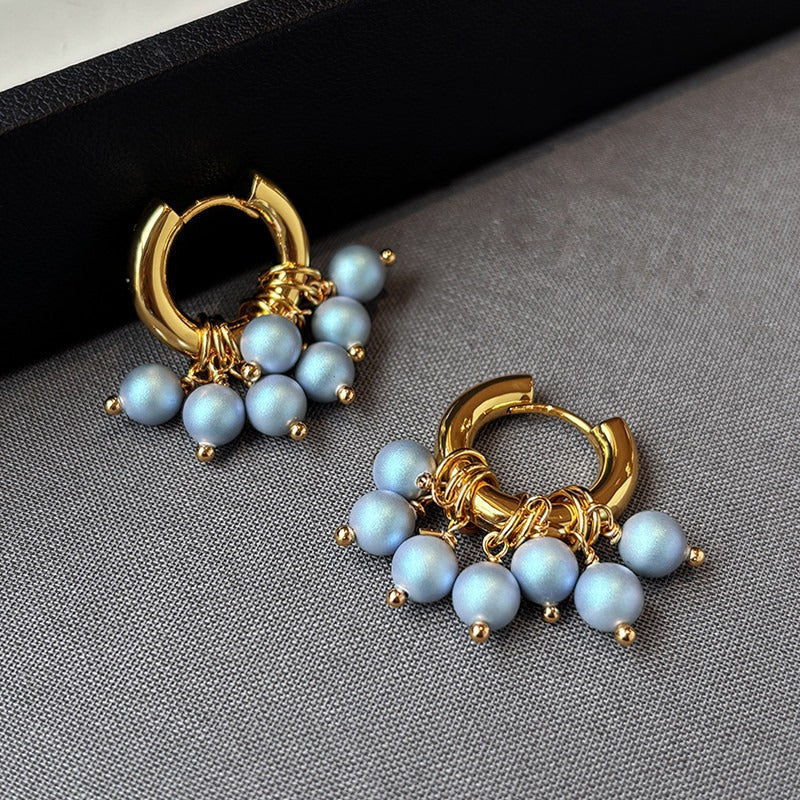 Freshwater Pearl Set: Iridescent Blue Pearl Necklace, Bracelet, and Hoop Earrings Vera Lux