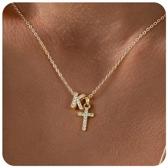 Zircon Inlaid 26 Letter Cross English Necklace Vera Lux