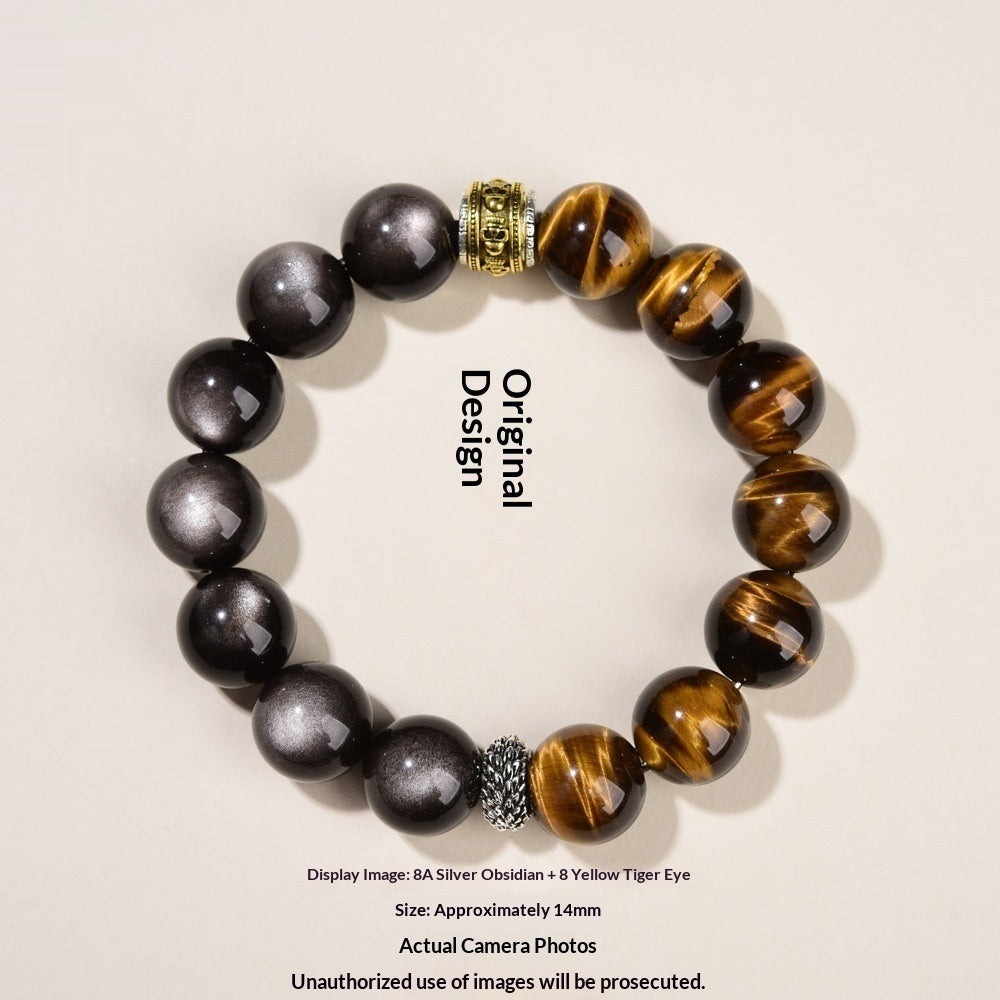 Natural Tigers Eye And Obsidian Collectors Bracelet Vera Lux