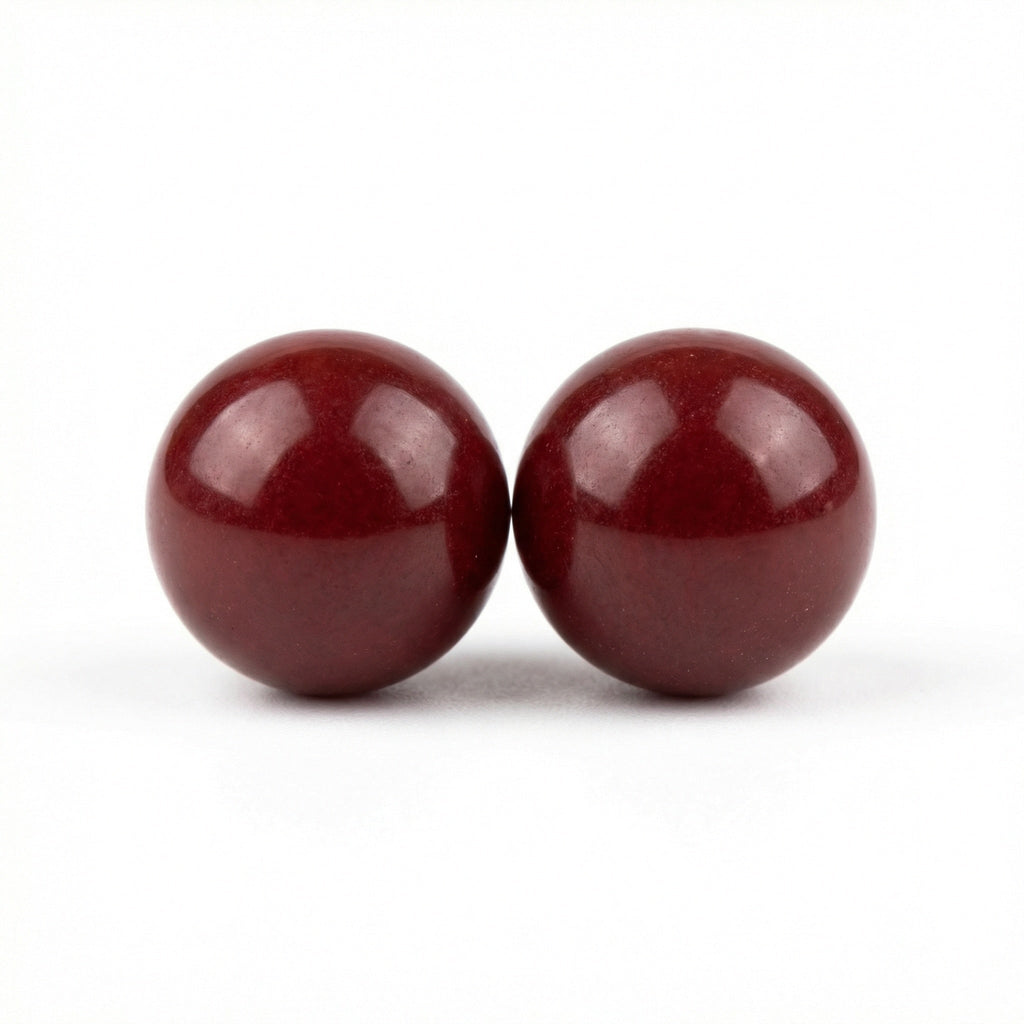 925 Sterling Silver A Pair of Polished Dark Red Glossy Spheres Vera Lux