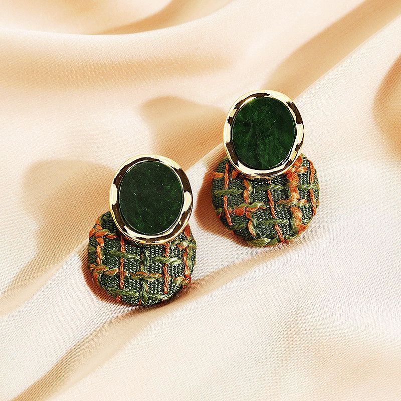 2026 Korean Style Green Woven Earrings, Chic Niche Studs Vera Lux
