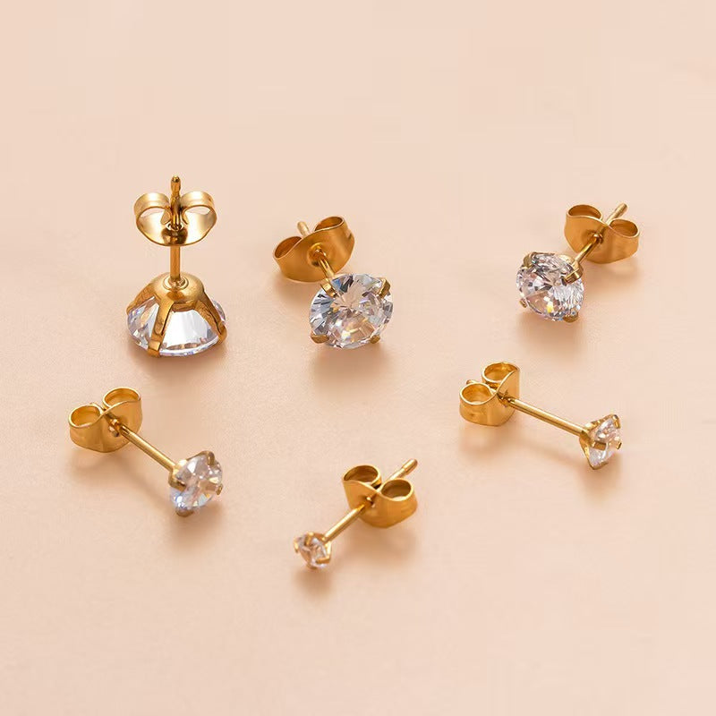 Stainless Steel Piercing Titanium Stud Earrings With Zircon Inlays Vera Lux